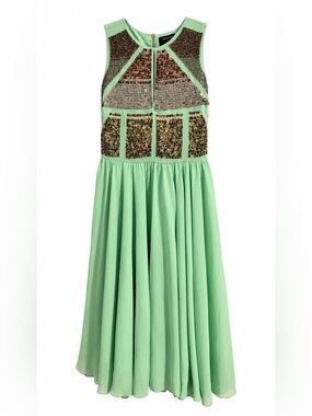 Mangano Italian Mint Green Sequin Embellished Bach Dress IT 42 US 6